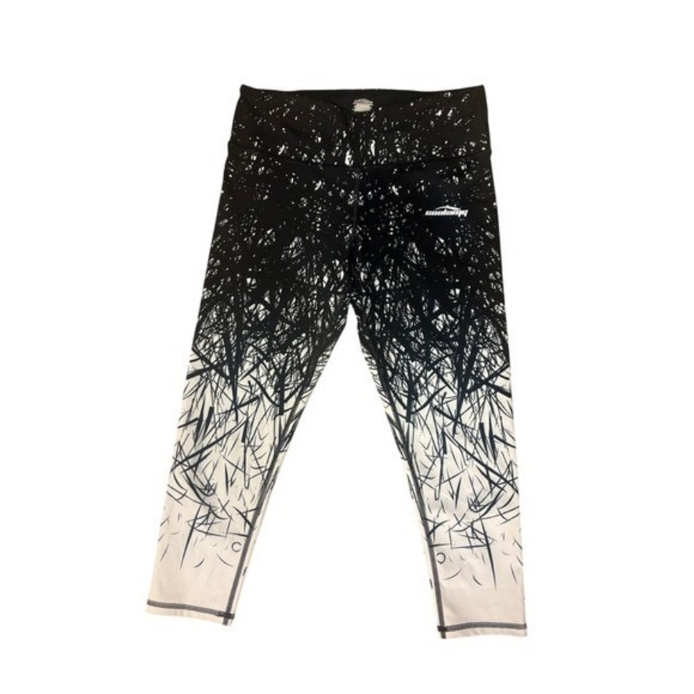 Coolomg Womens Black White Scribble Print Cropped Athletic Leggings Size M